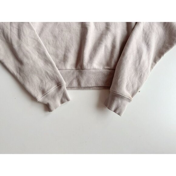 Aritzia TNA Cozy Fleece Beige Cotton 1/4 Zip Perfect Cropped Sweatshirt, Size S - Picture 7 of 16